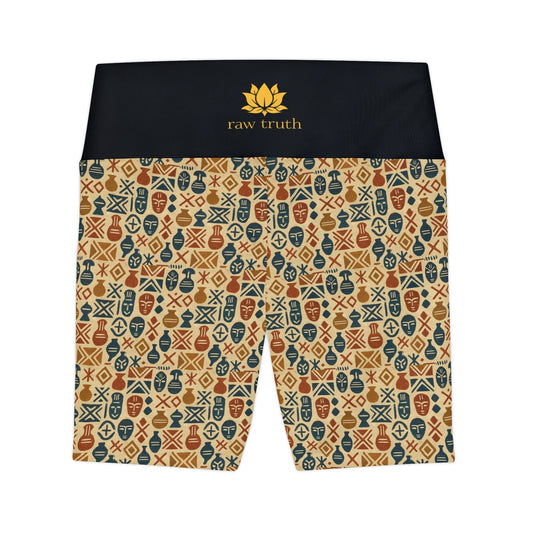 RAW TRUTH: African Heritage Bike Shorts – High-Waist, Earth Tone Tribal Activewear