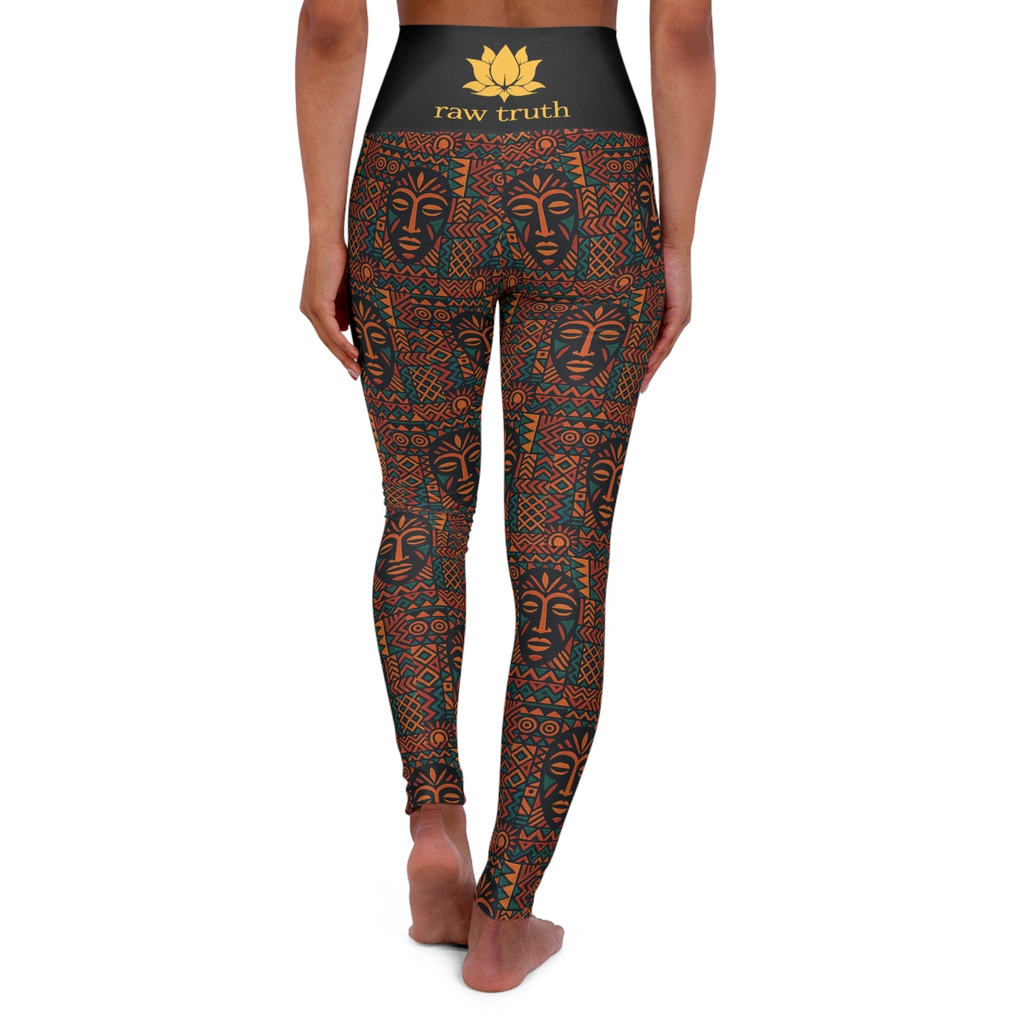 RAW TRUTH: Legacy Mask Print Activewear – High-Waist Leggings in Rust & Teal