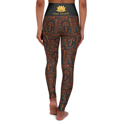 RAW TRUTH: Legacy Mask Print Activewear – High-Waist Leggings in Rust & Teal
