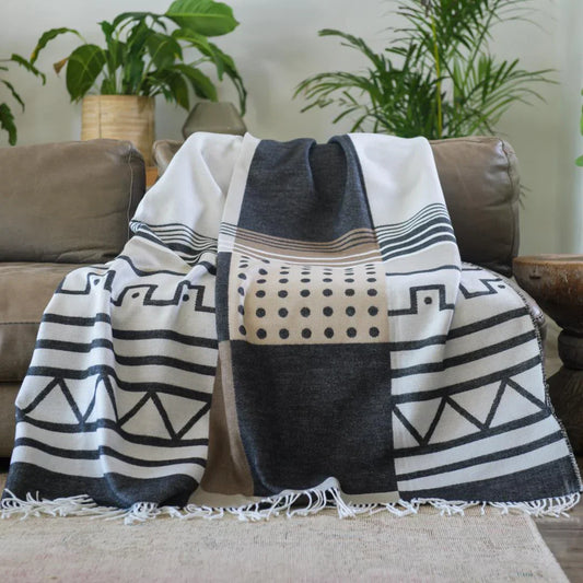 Throw Blanket | Xhosa Umbhaco Black Natural Throw | 150x165cm-1